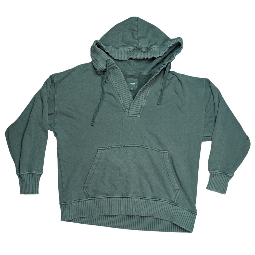 Aerie‎ Large Green Terry Cotton Pullover Hoodie Oversized Loose Fit Cozy